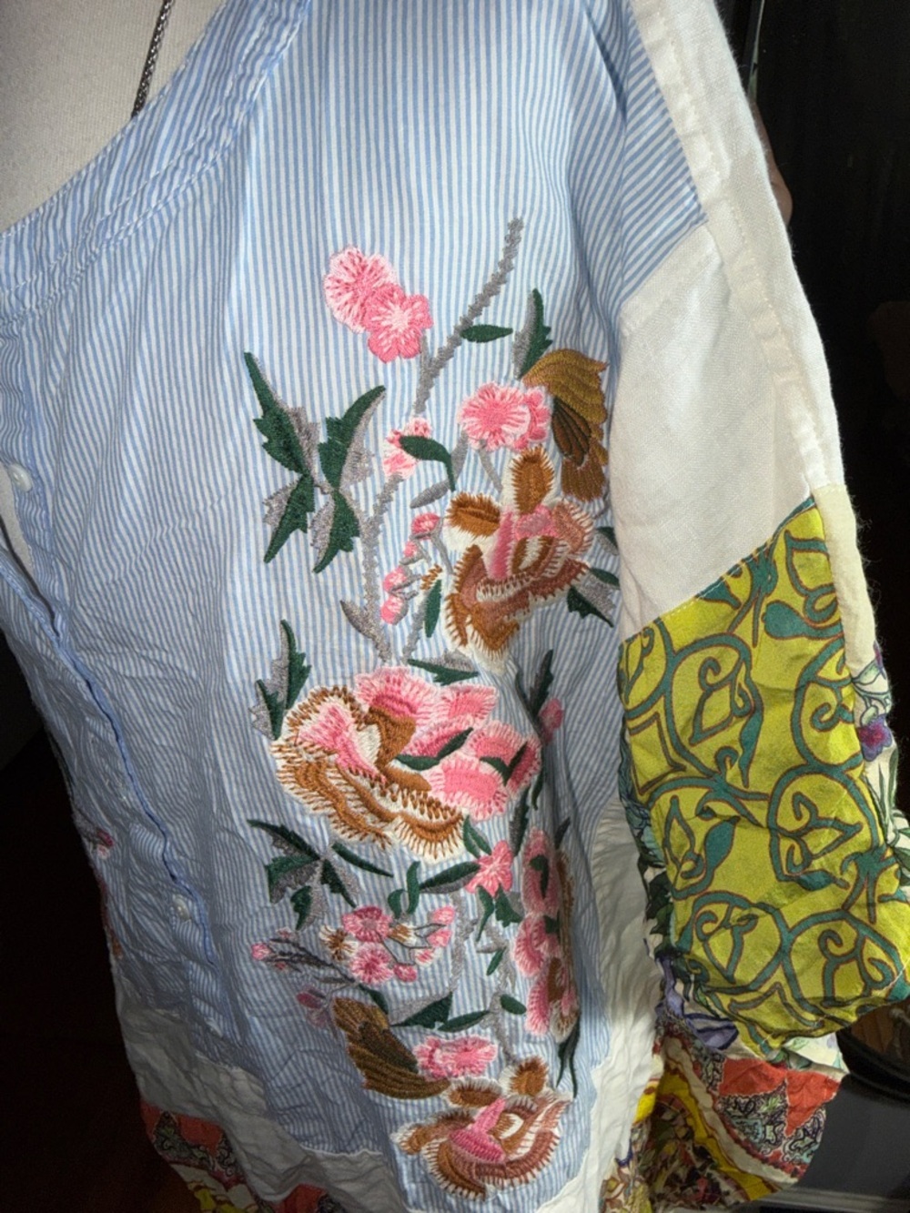 John Mark Multi-Color Embroidered Patchwork Top - Picture 7 of 9